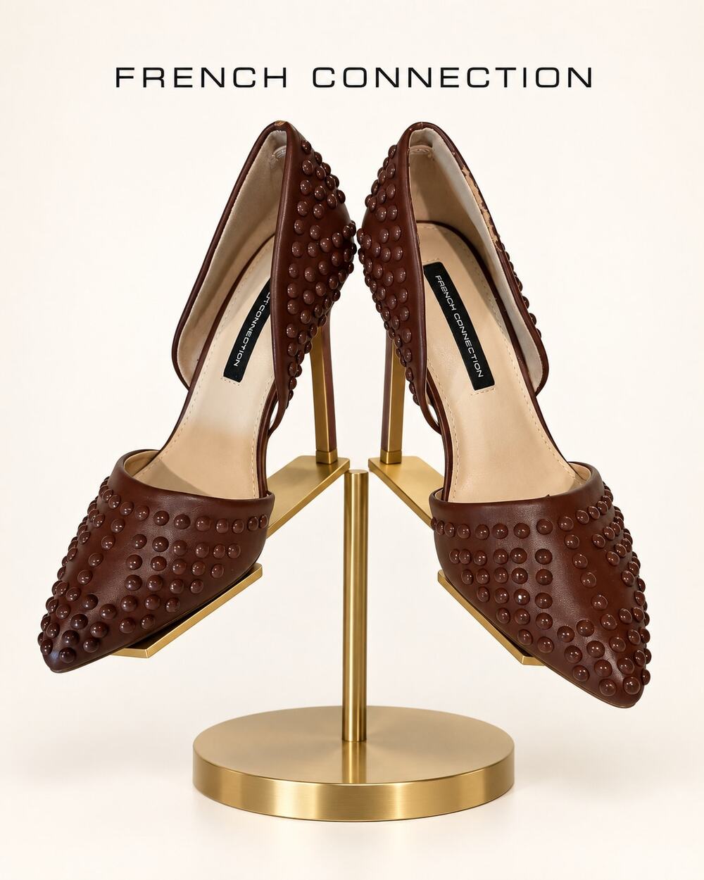 French Connection Forever Studded Cognac D’Orsay Stiletto Pumps US 6 EU 36.5